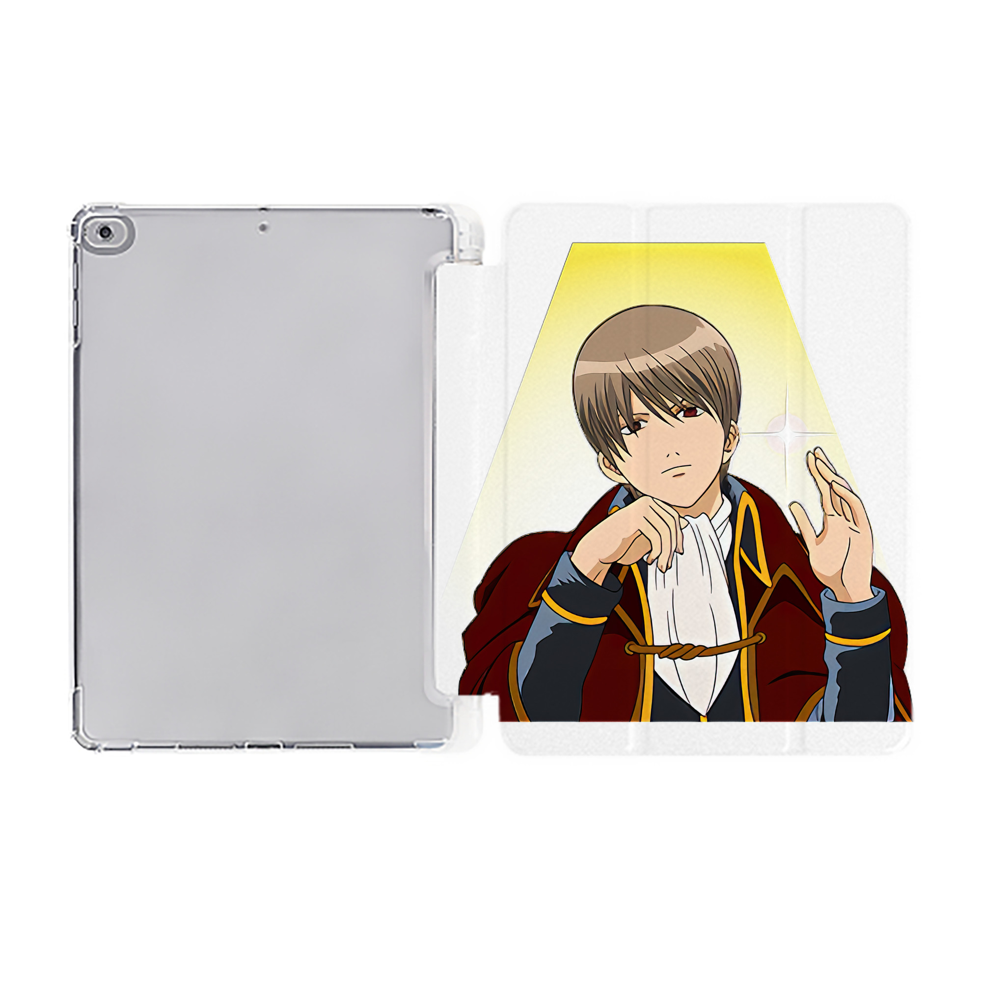 ぎんたま 坂田銀時（さかたぎんとき） 神楽 志村新八（しむら しんぱち） GINTAMA Sakata Gintoki Kagura Shimura Shinpachi IPad ケース ペン収納付き 三つ折りスタンド PUレザー×シリコン 対応機種9.5/10.5/10.9インチ